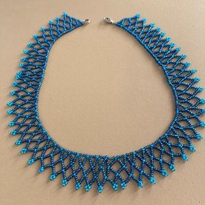Vintage Blue Beaded Chandelier Choker Necklace
